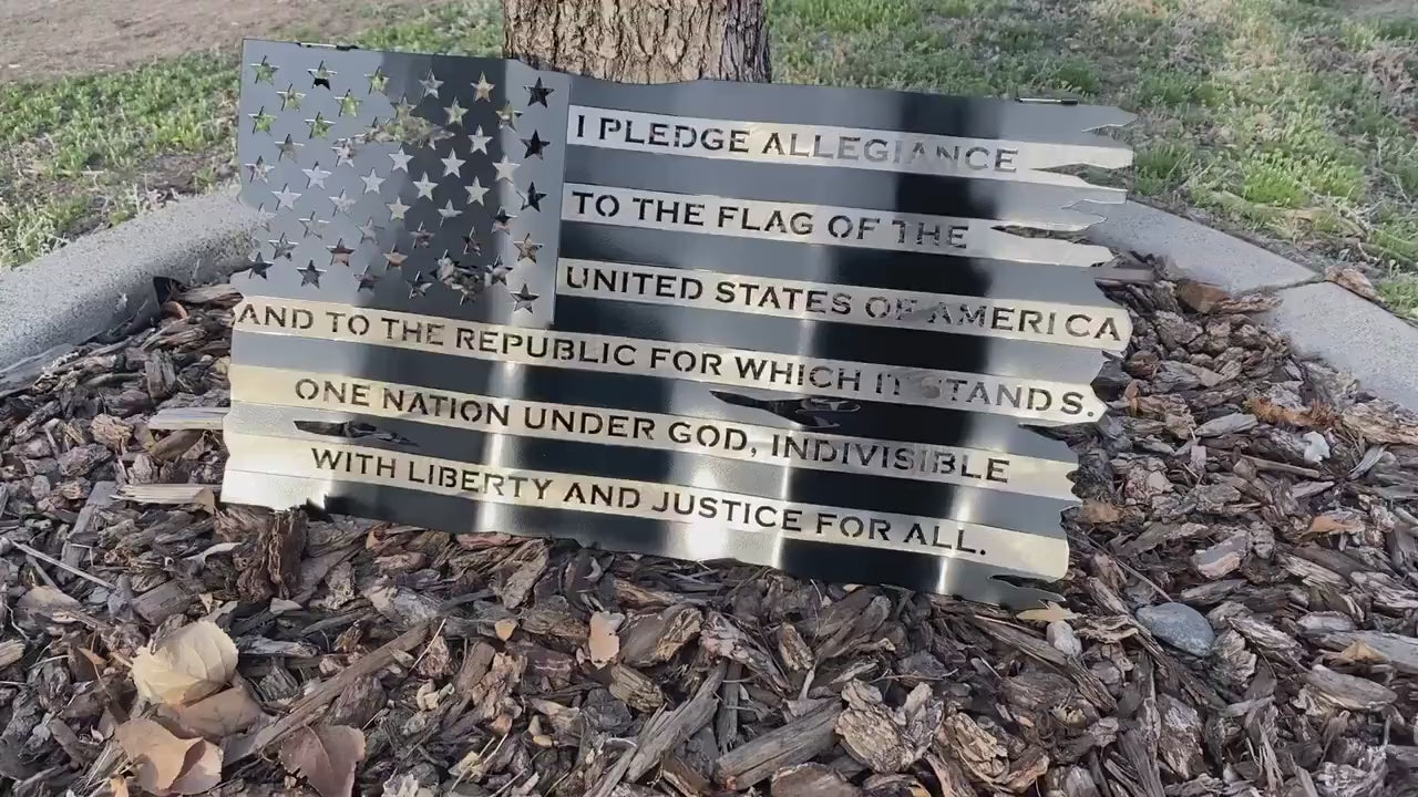 Metal black and silver Pledge of Allegiance flag wall art

