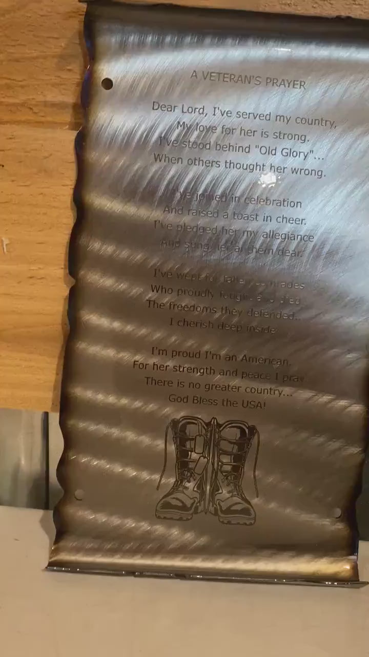 Veteran’s Prayer scroll metal wall art for patriotic and military decor