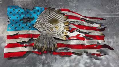 Metal American flag with Chief Master Sergeant headdress emblem