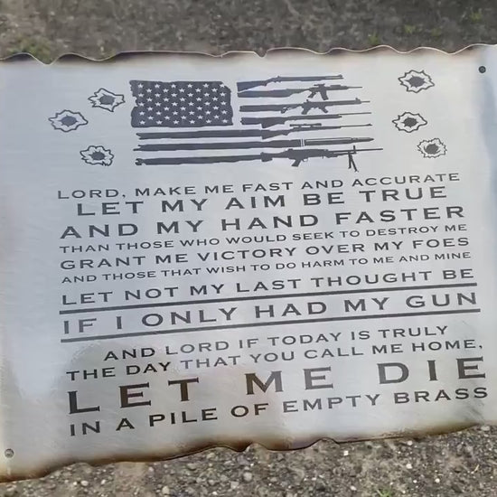 Gunslinger's Prayer metal scroll wall art with patriotic design
