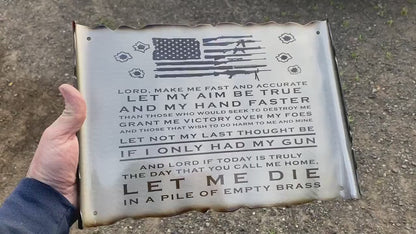 Gunslinger's Prayer metal scroll wall art with patriotic design
