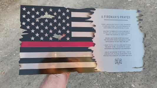 Fireman's Prayer Thin Red Line American Flag metal wall art