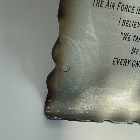 First Sergeant Creed metal scroll laser engraved on American steel with heat patina and powder coat finish, handmade