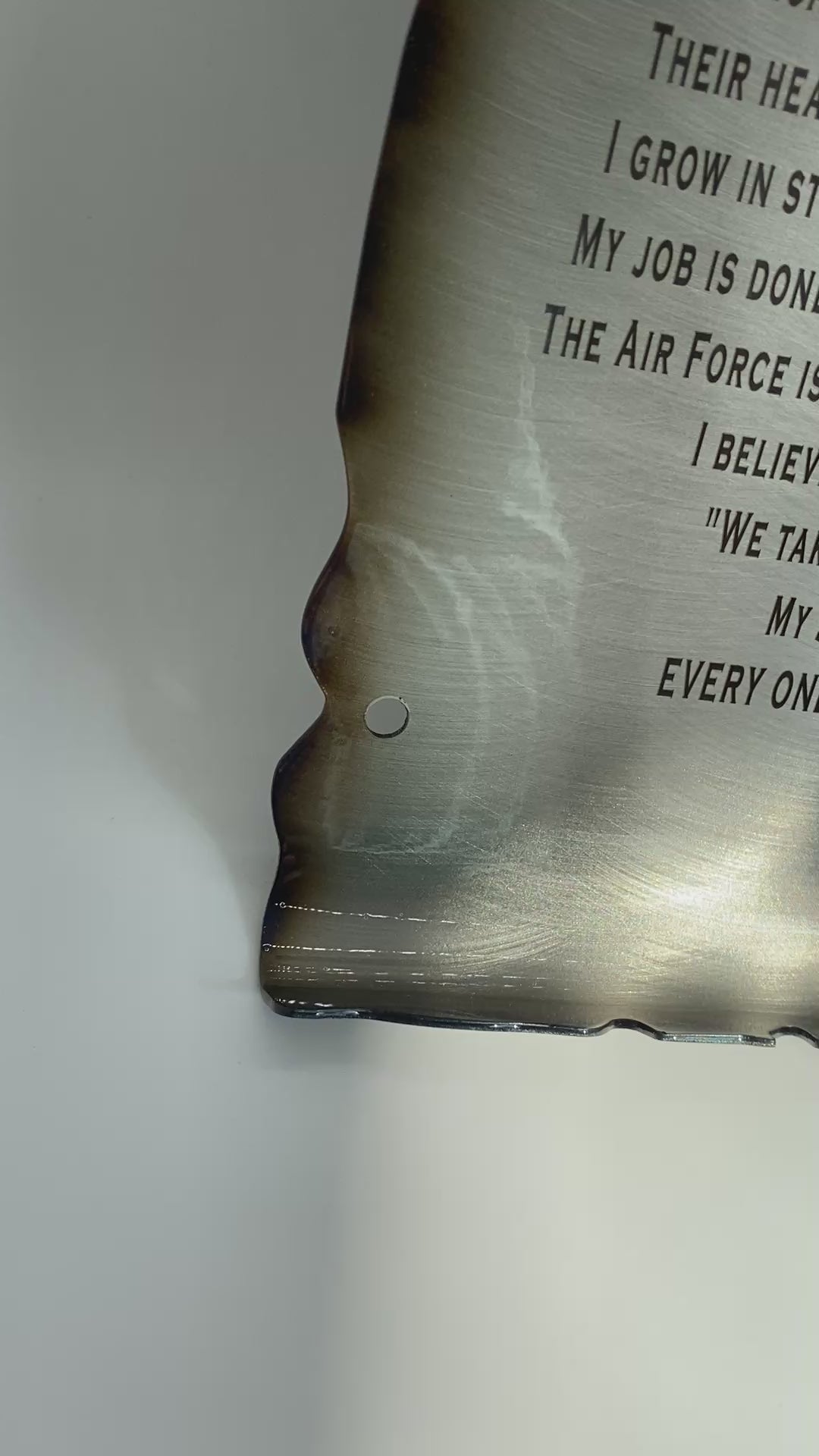 First Sergeant Creed metal scroll laser engraved on American steel with heat patina and powder coat finish, handmade