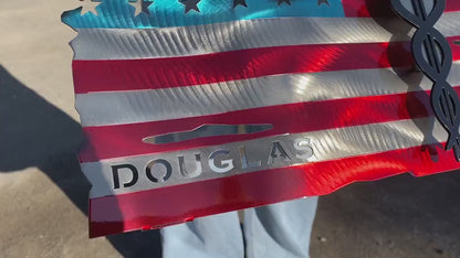 Metal American flag with raised Caduceus emblem for nurses