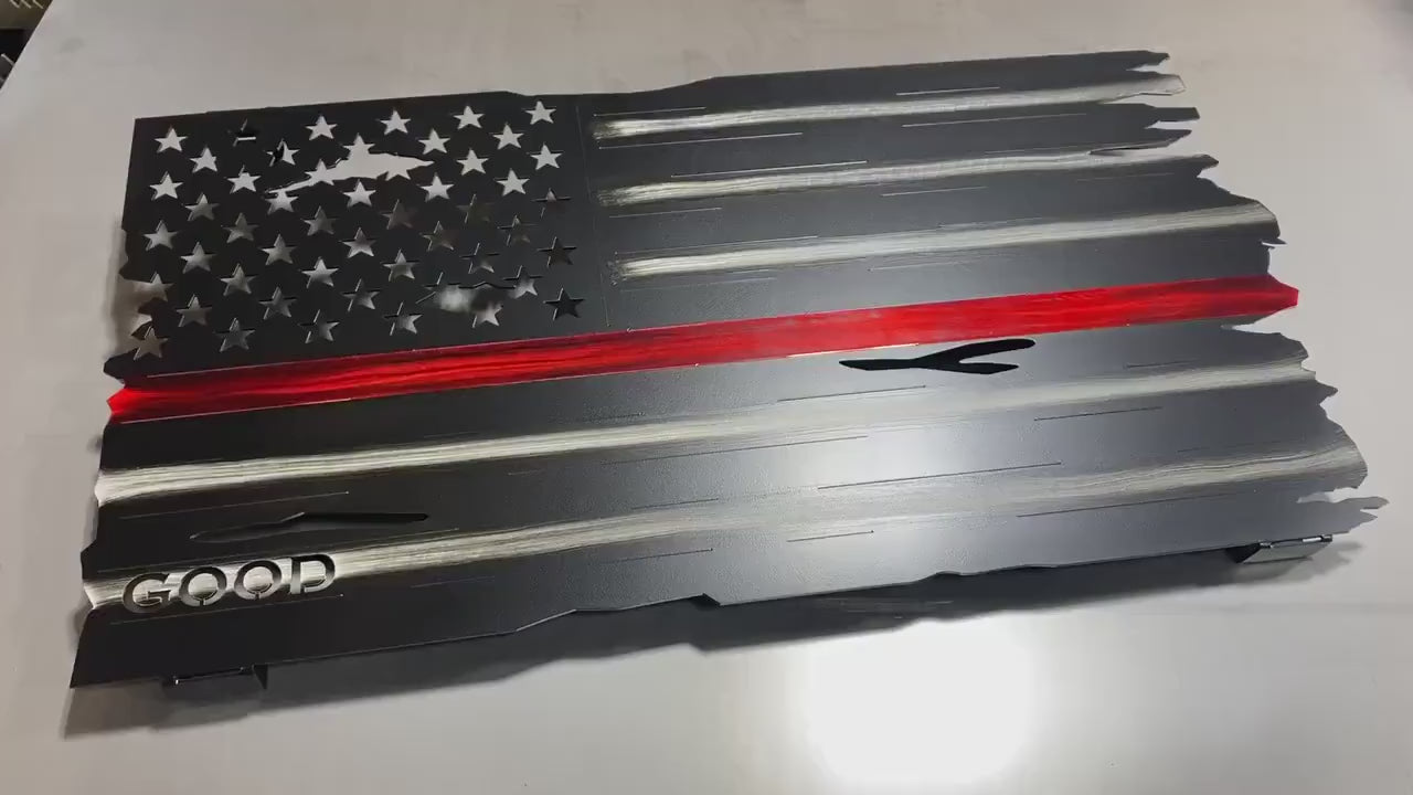 Personalized Thin Red Line American Flag wall art for firefighters

