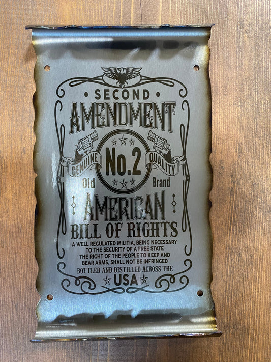 Second Amendment metal wall sign made from laser-etched and powder coated American steel