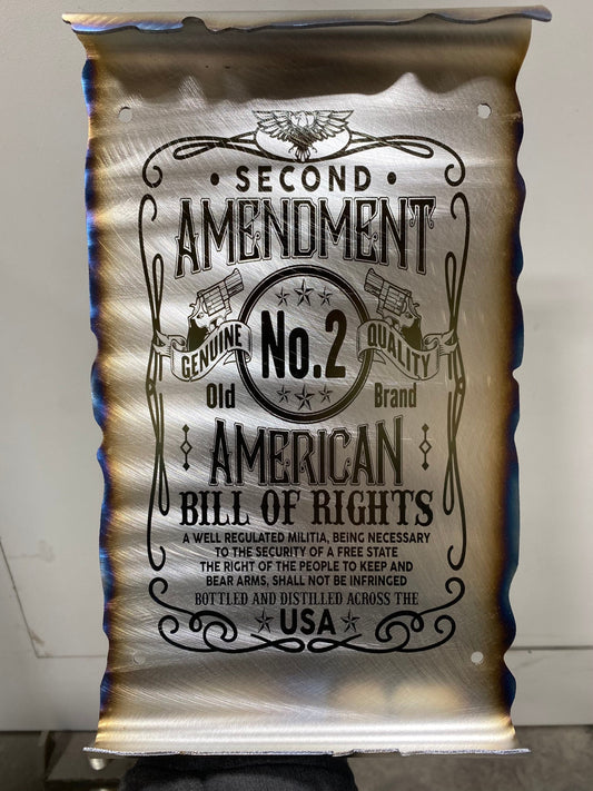 Second Amendment metal wall sign made from laser-etched and powder coated American steel