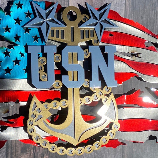 Officially Licensed Master Chief Petty Officer Flag by CnS CnC – Navy Metal Art with Powder-Coated Three-Layered Logo