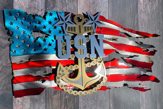 Officially Licensed Master Chief Petty Officer Flag by CnS CnC – Navy Metal Art with Powder-Coated Three-Layered Logo