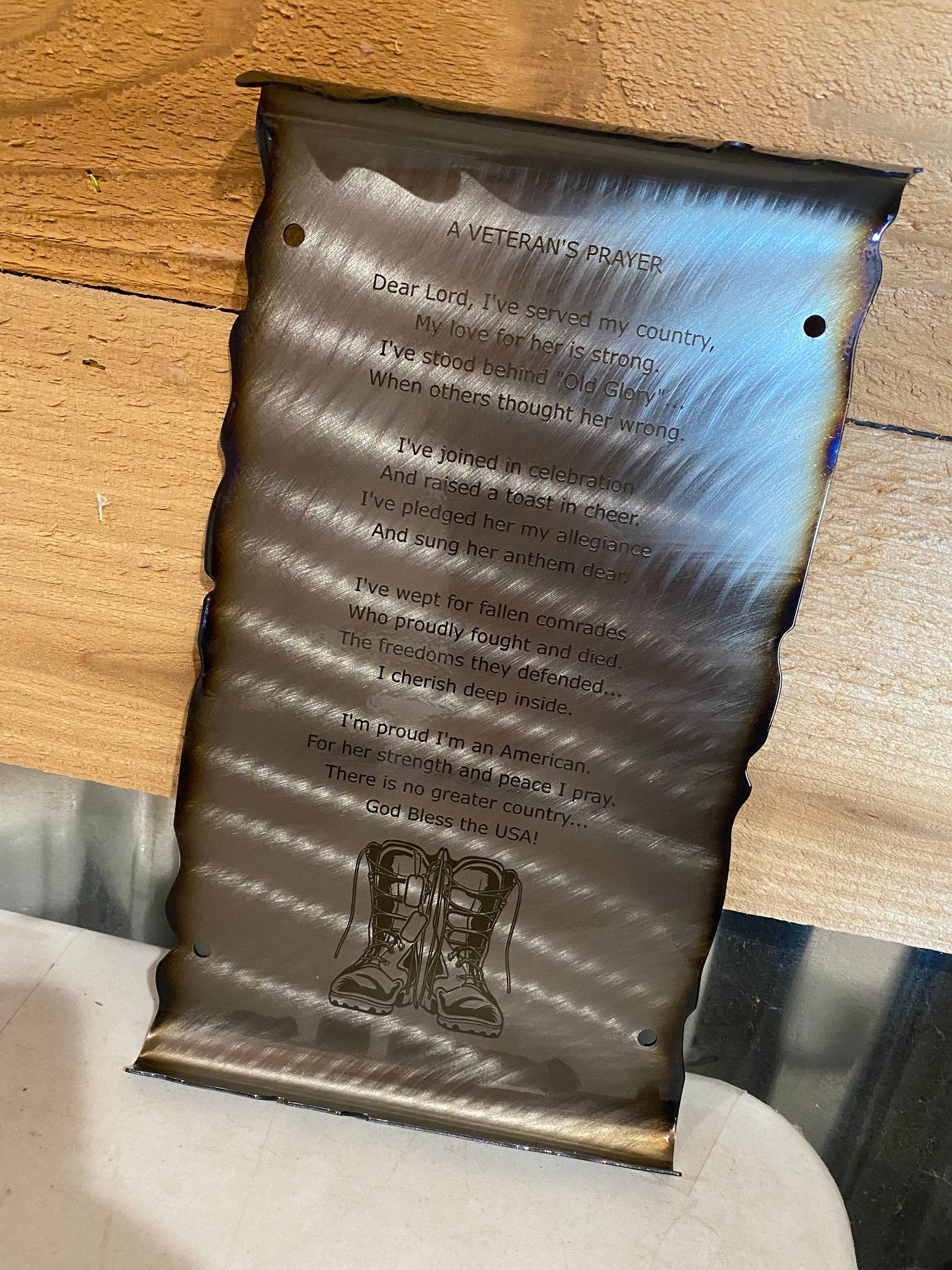 Veteran’s Prayer scroll metal wall art for patriotic and military decor