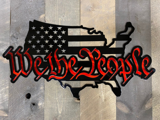 Powder coated We the People American flag metal wall art made in USA