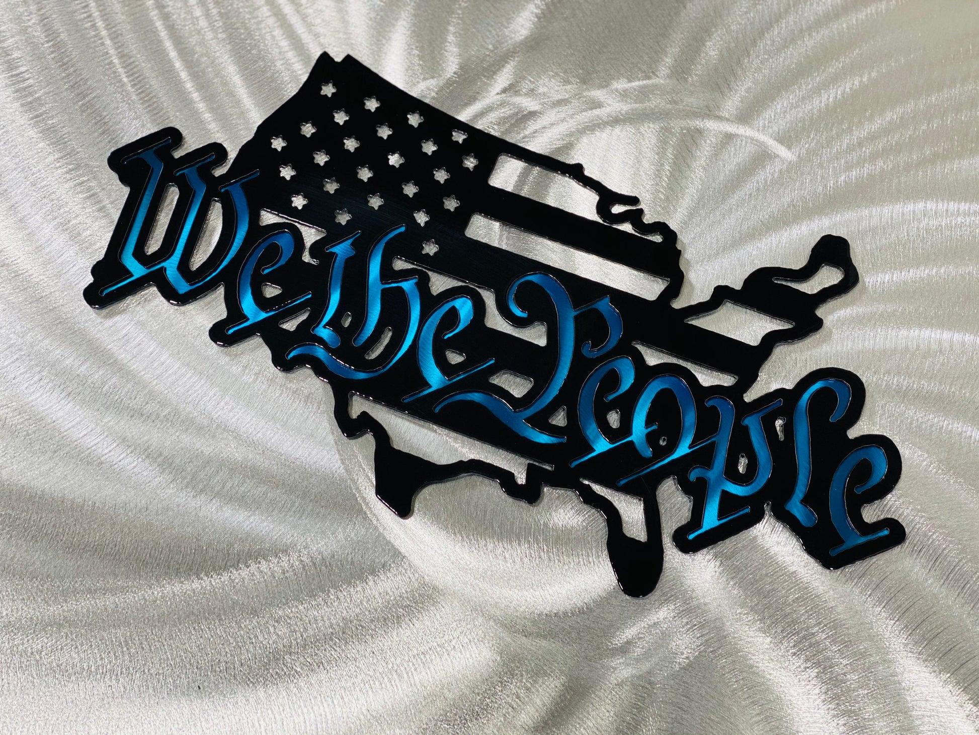 Powder coated We the People American flag metal wall art made in USA