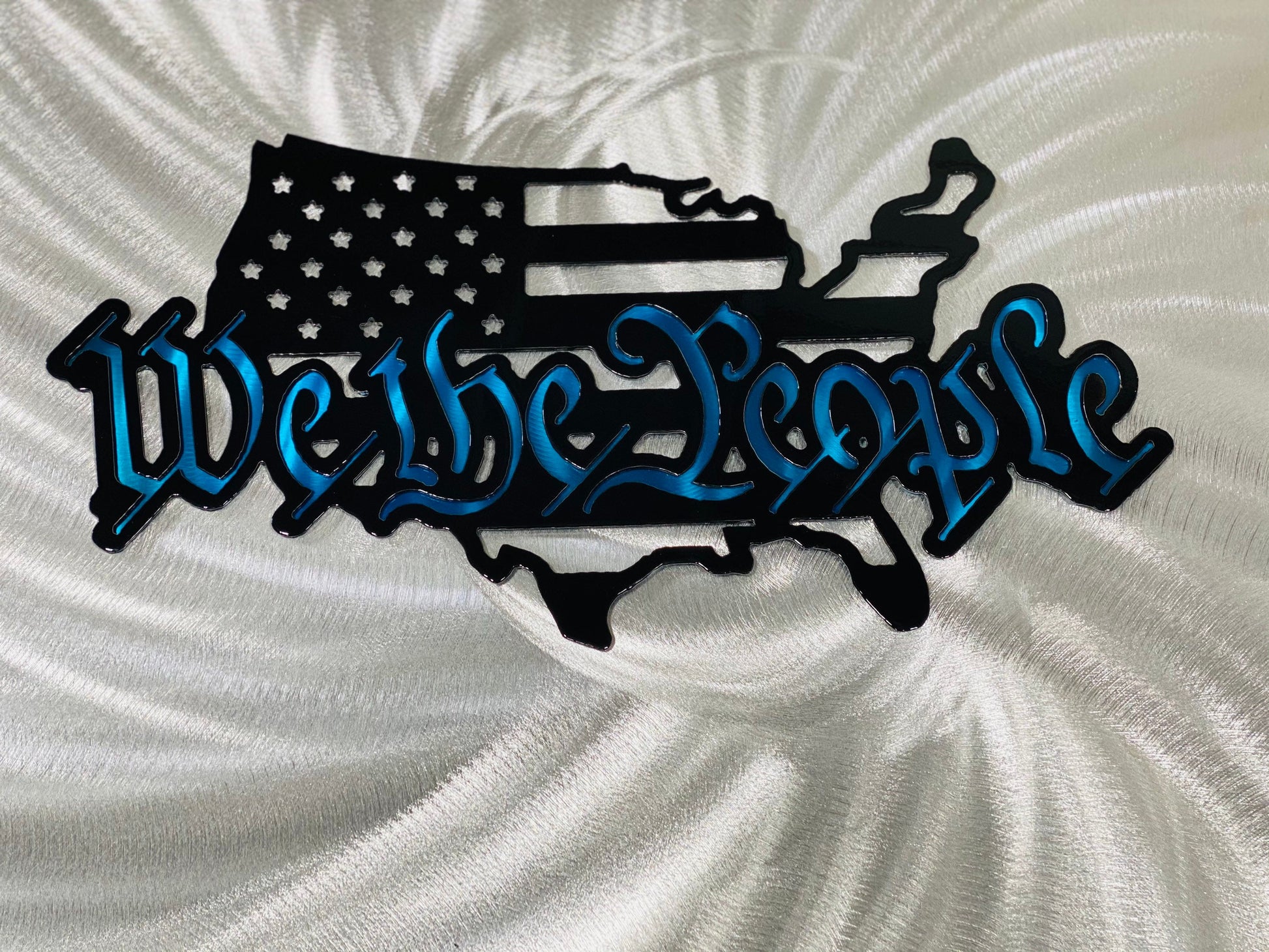 Powder coated We the People American flag metal wall art made in USA