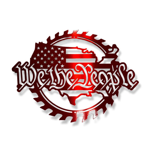 We The People saw blade wall art made from laser cut American steel