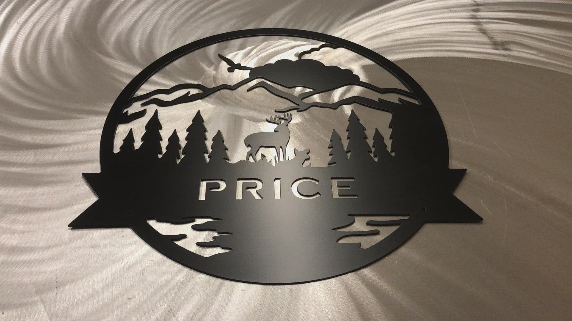 Nature-Themed Family Monogram, handcrafted metal sign personalized with a last name and animal silhouette, made from marine-grade aluminum 