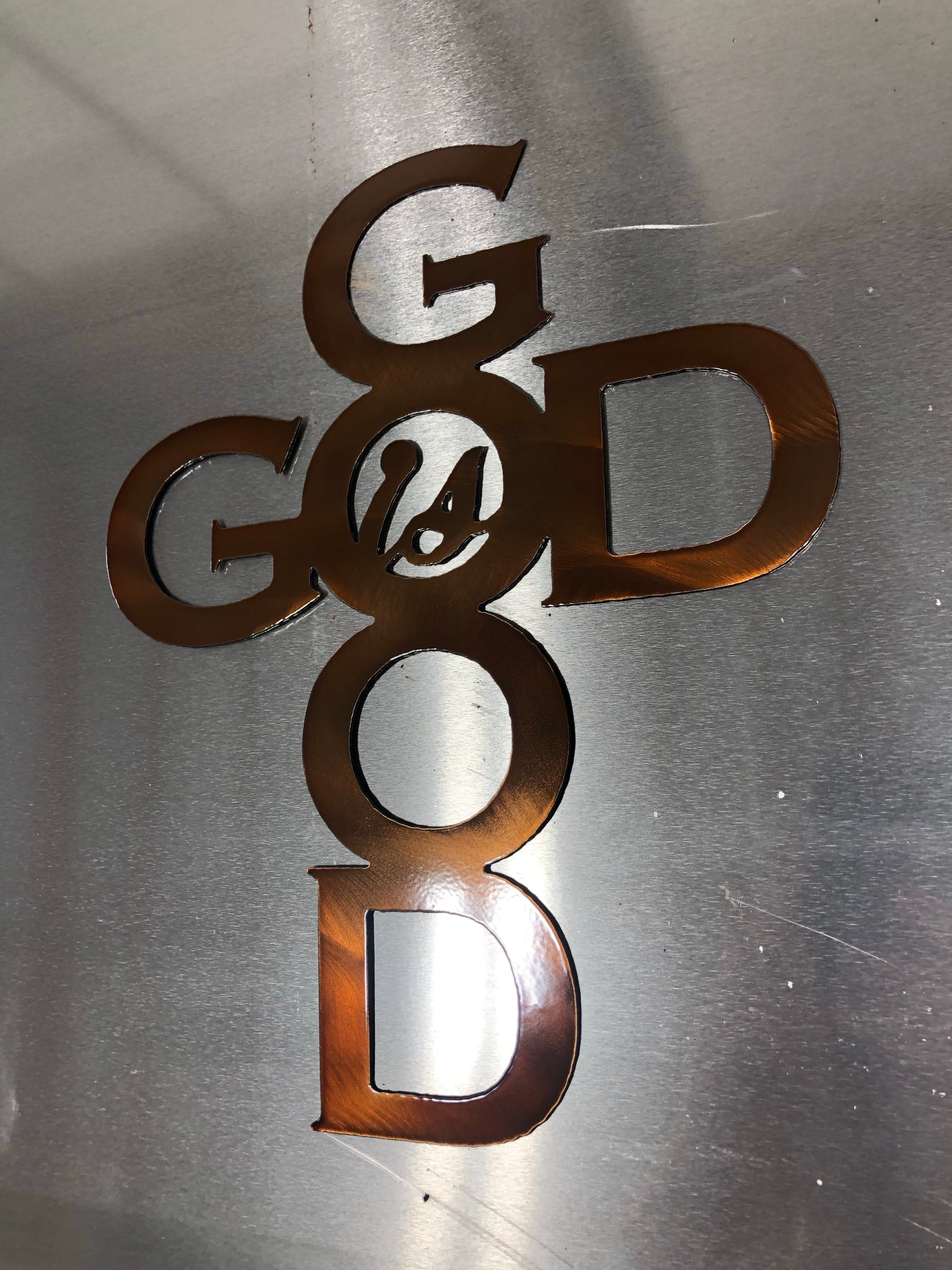  God Is Good Metal Sign, handcrafted from American steel with precision laser-cut lettering and a durable powder-coated finish by CnS CnC.