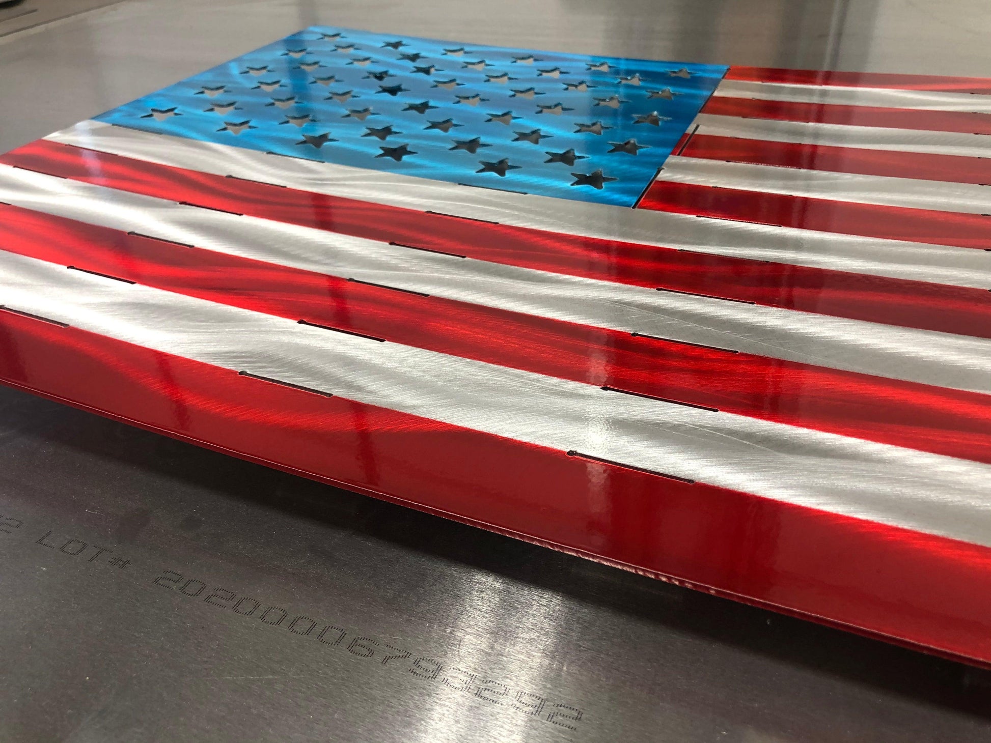 Standard American Flag made from powder-coated marine-grade 5052 aluminum, 24 inches wide, suitable for indoor or outdoor patriotic display.