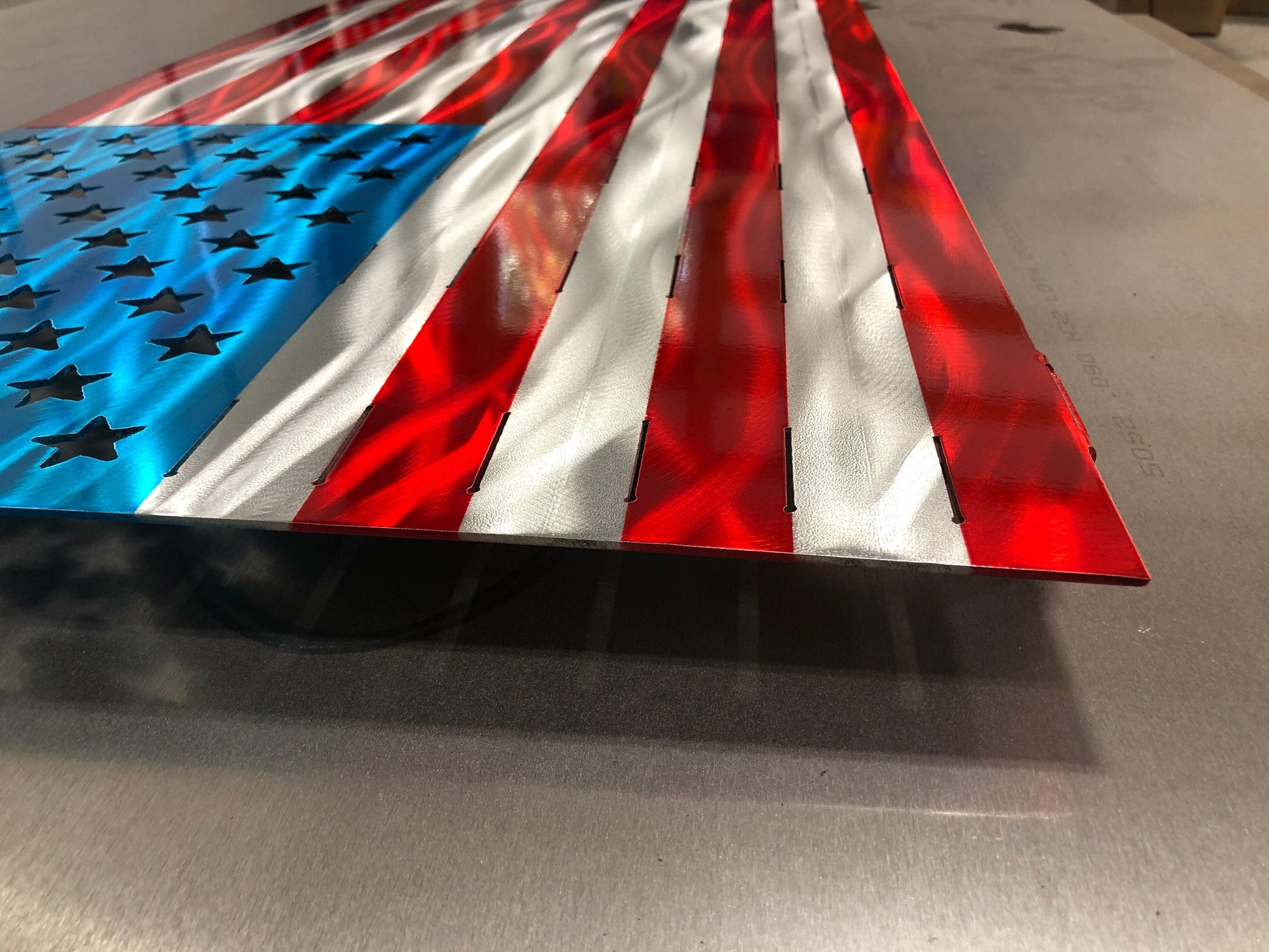 Standard American Flag made from powder-coated marine-grade 5052 aluminum, 24 inches wide, suitable for indoor or outdoor patriotic display.