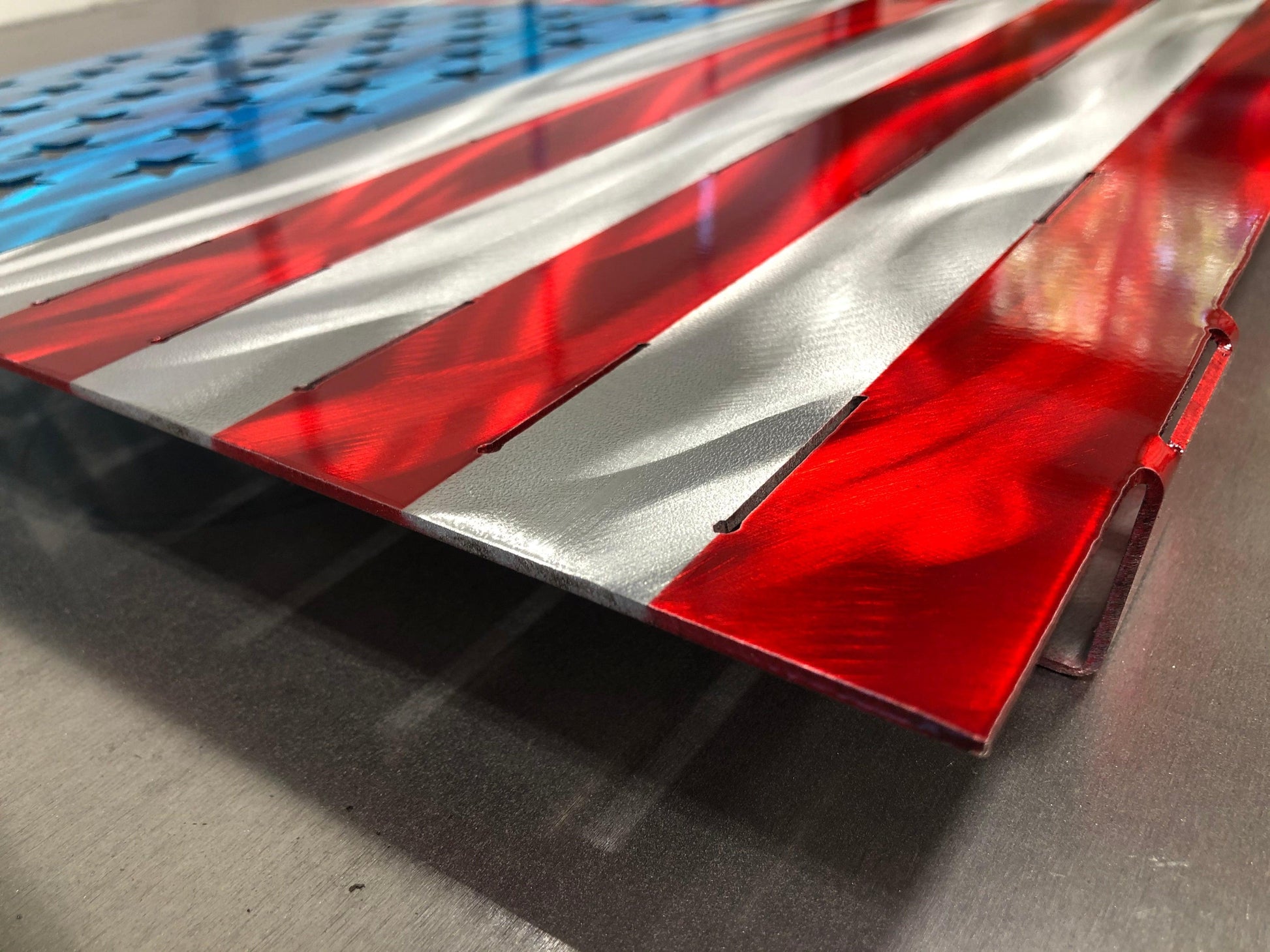 Standard American Flag made from powder-coated marine-grade 5052 aluminum, 24 inches wide, suitable for indoor or outdoor patriotic display.