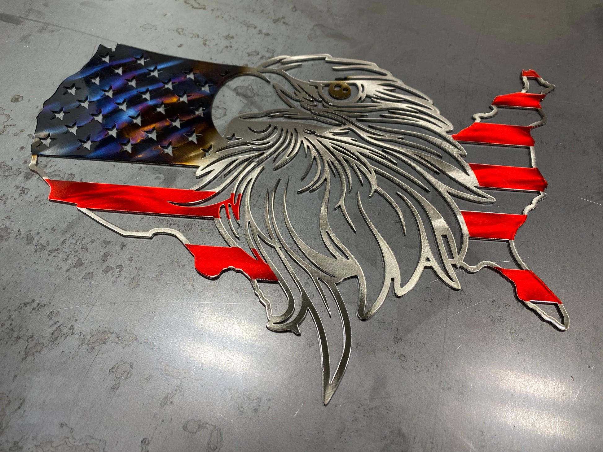 US Outline Eagle Flag patriotic metal wall art by CnS CnC – American bald eagle with USA flag design