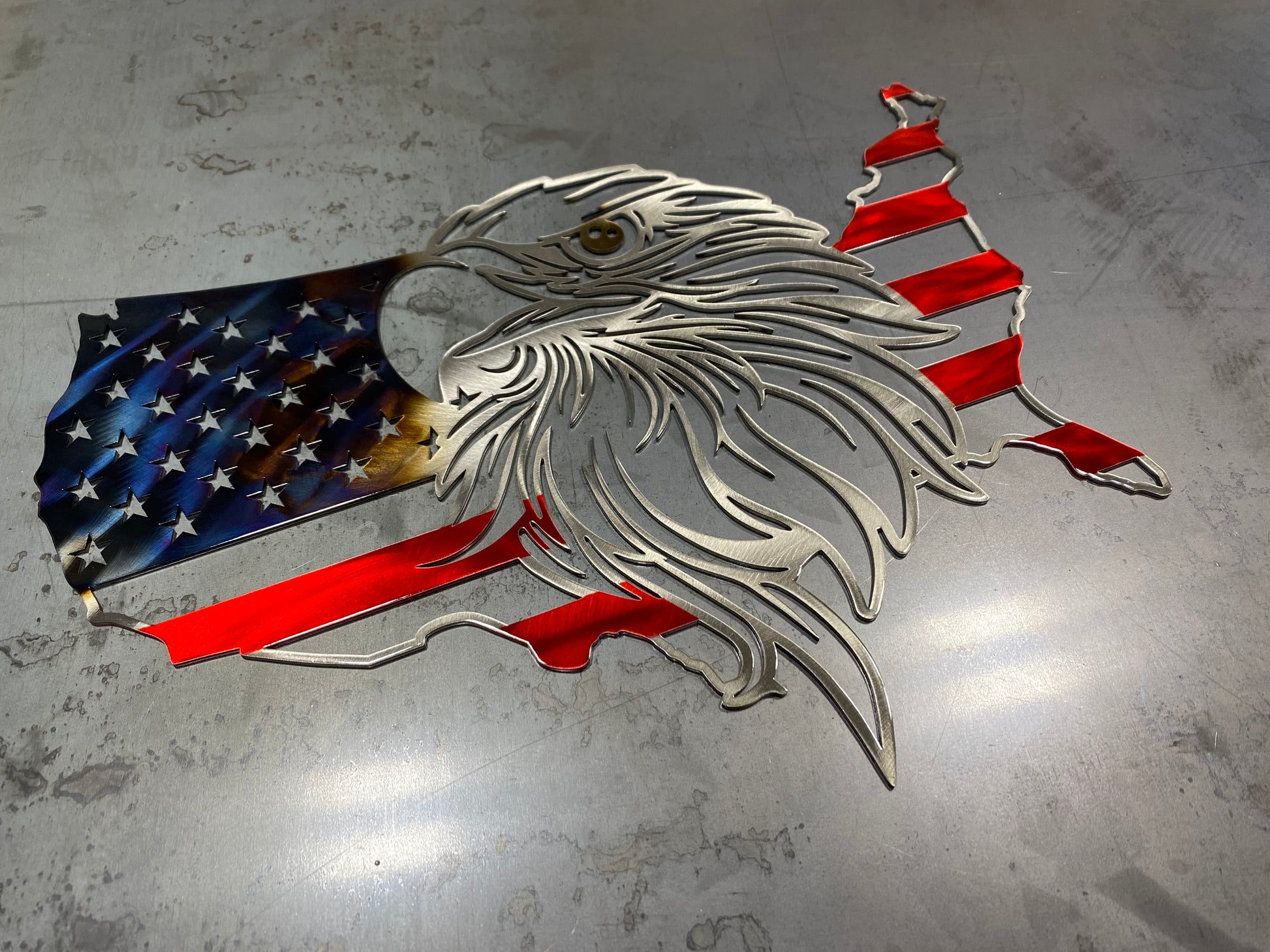 US Outline Eagle Flag patriotic metal wall art by CnS CnC – American bald eagle with USA flag design