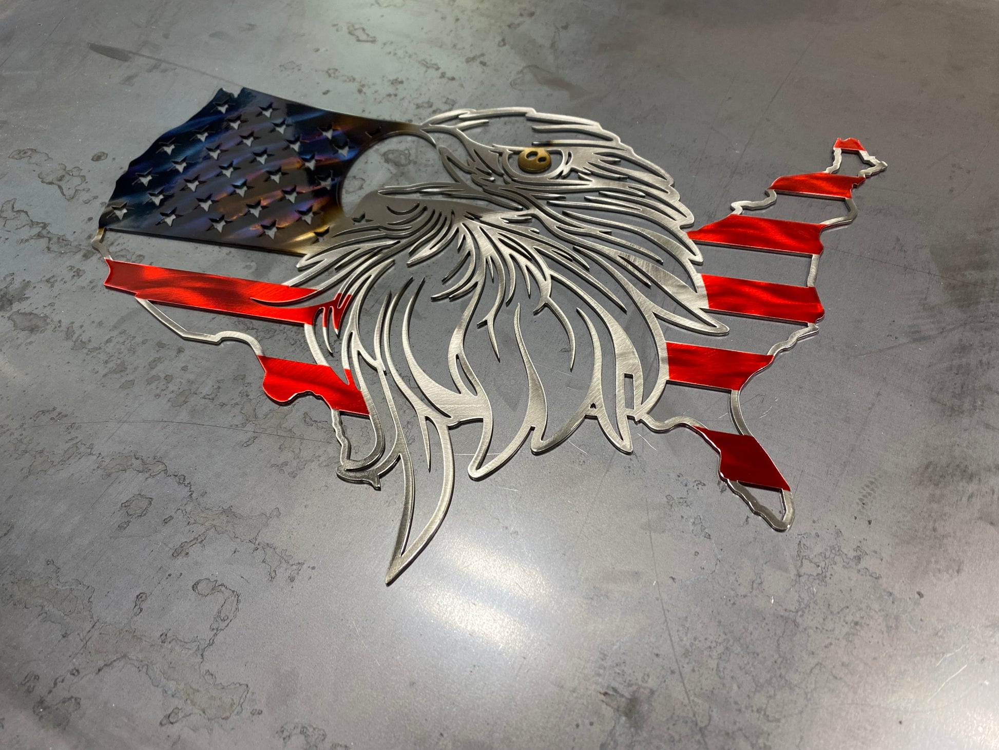 US Outline Eagle Flag patriotic metal wall art by CnS CnC – American bald eagle with USA flag design