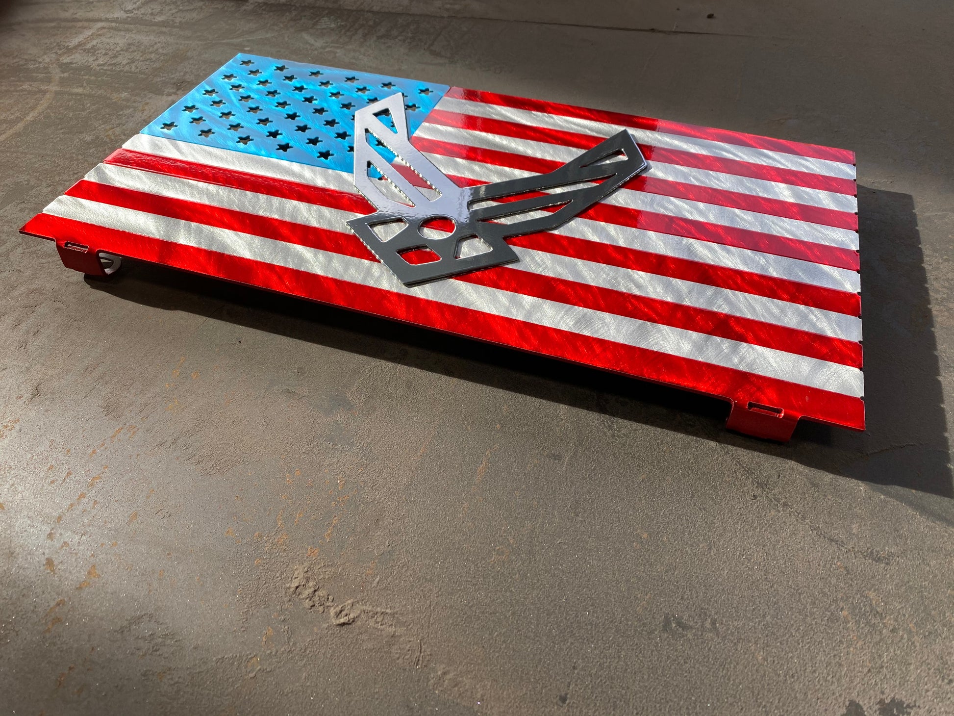 USAF Mini Flag, handcrafted aluminum Air Force tribute with a powder-coated finish for durability, made by CnS CnC.